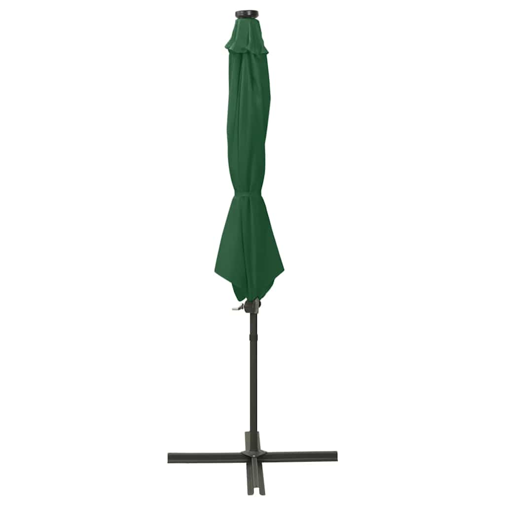 Ombrellone a Sbalzo con Palo e Luci a LED Verde 300 cm
