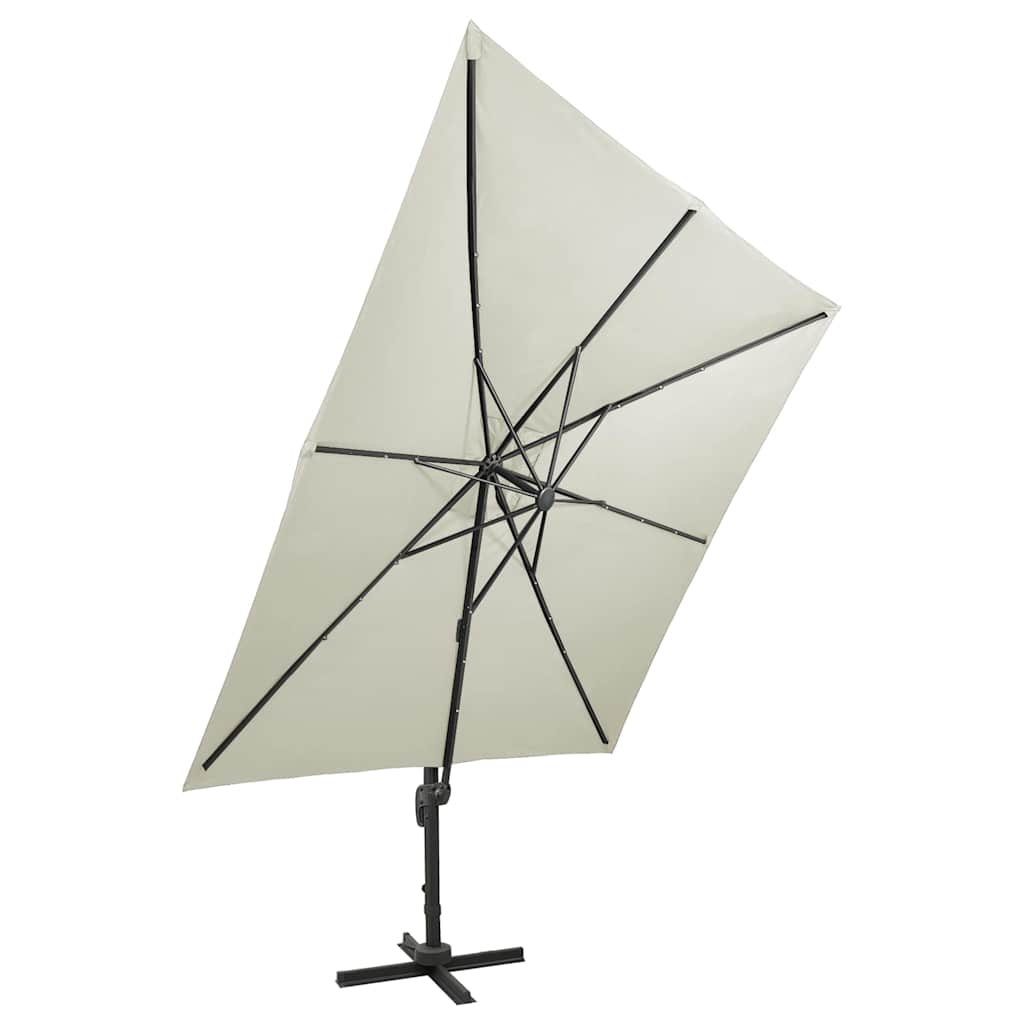 Ombrellone a Sbalzo con Palo e Luci a LED Sabbia 300 cm