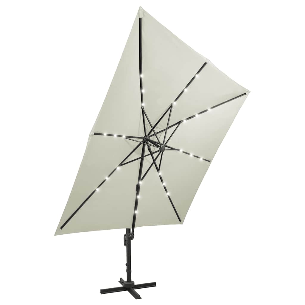 Ombrellone a Sbalzo con Palo e Luci a LED Sabbia 300 cm