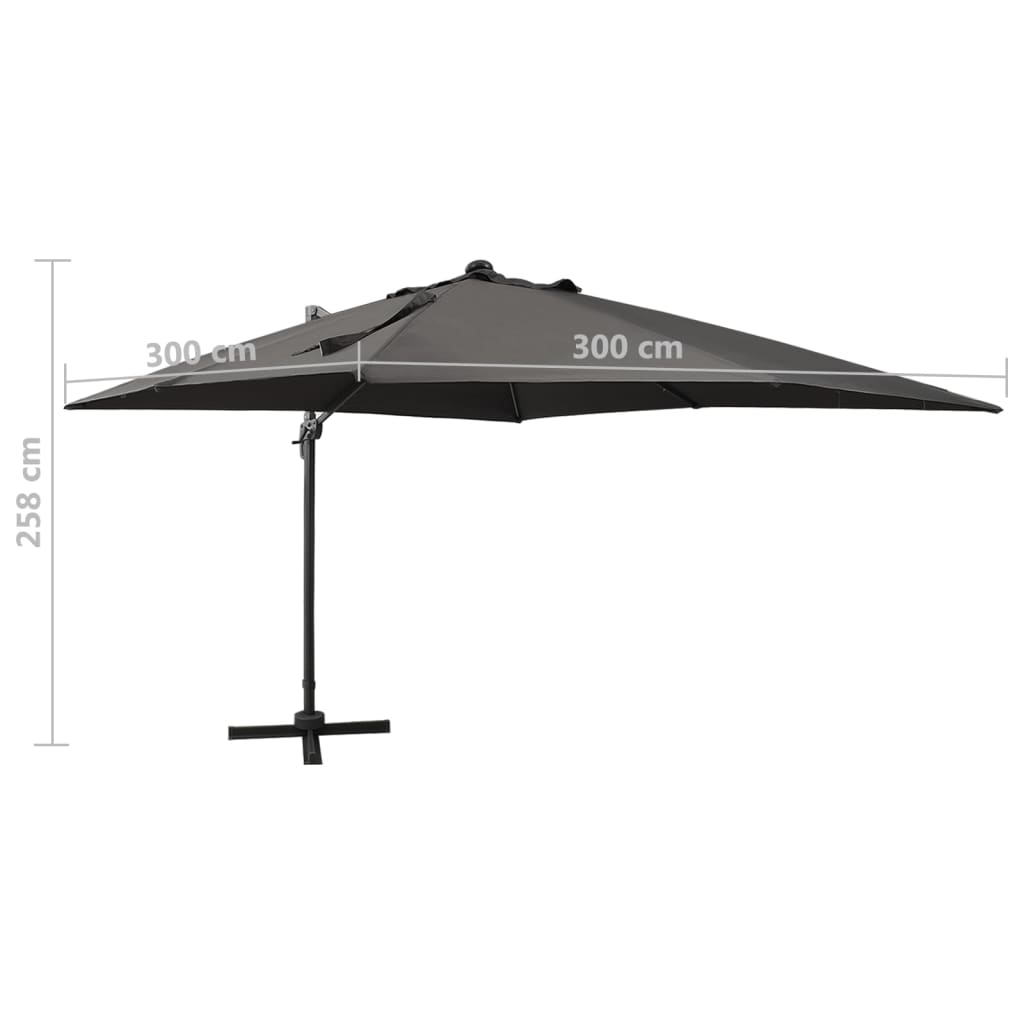 Ombrellone a Sbalzo con Palo e Luci a LED Antracite 300 cm