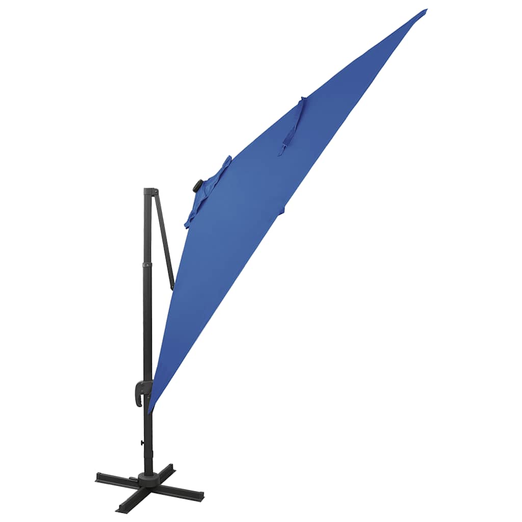 Ombrellone a Sbalzo con Palo e Luci a LED Azzurro 300 cm