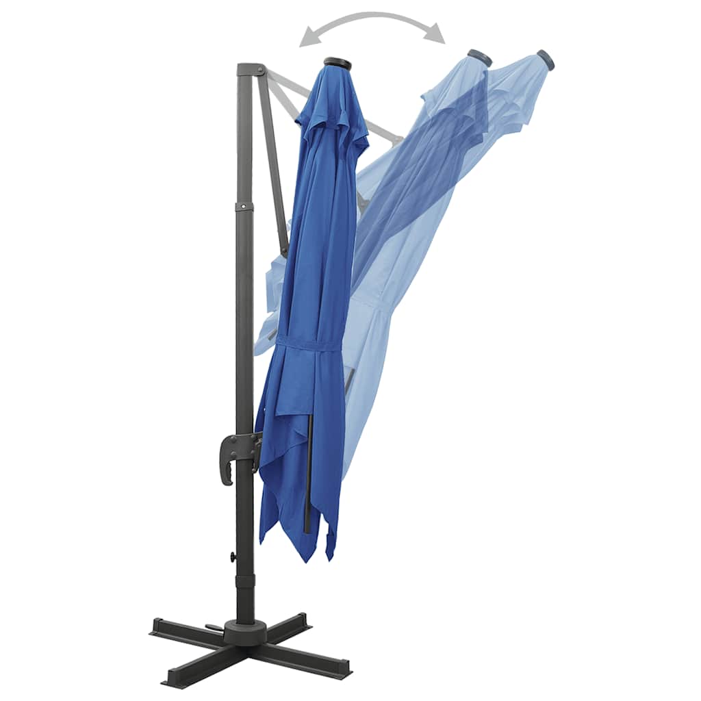 Ombrellone a Sbalzo con Palo e Luci a LED Azzurro 300 cm