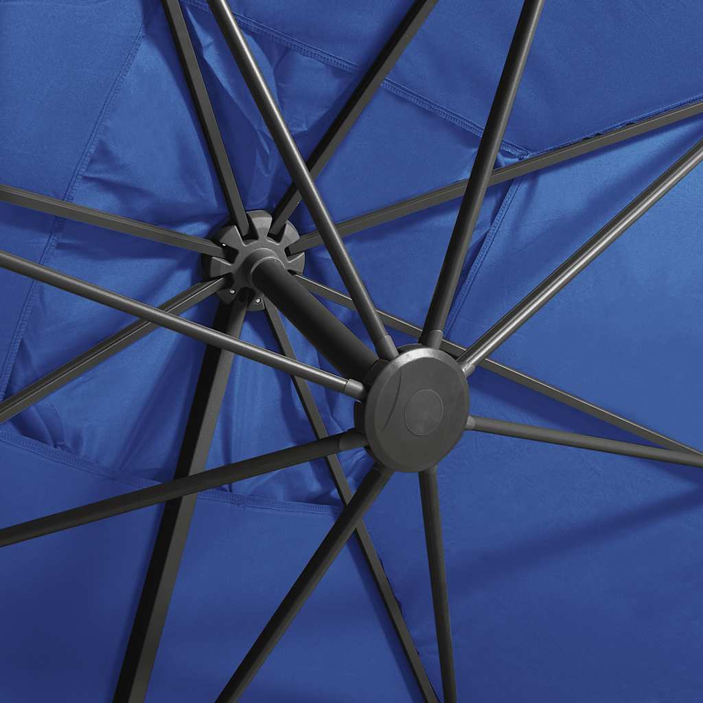 Ombrellone a Sbalzo con Palo e Luci a LED Azzurro 300 cm