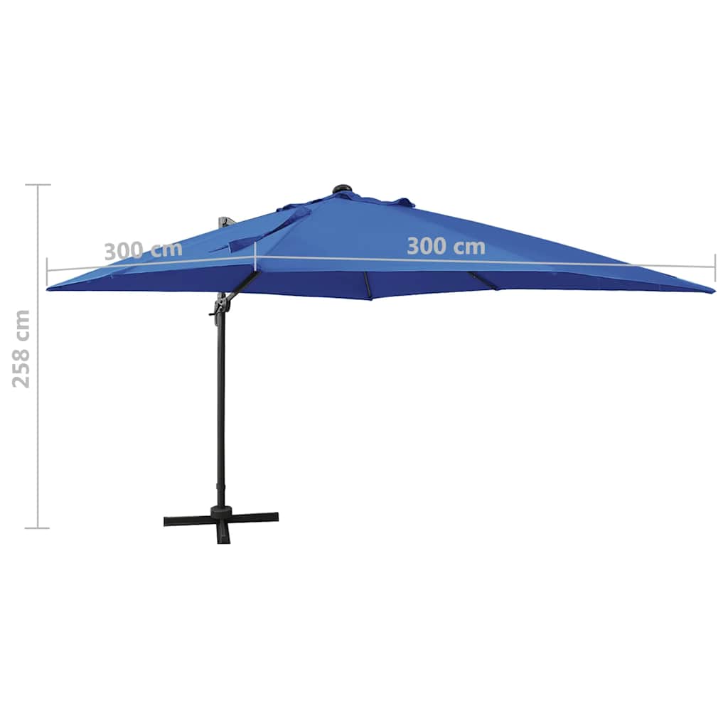 Ombrellone a Sbalzo con Palo e Luci a LED Azzurro 300 cm