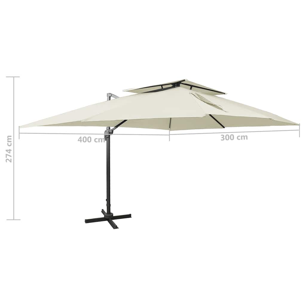 Ombrellone da giardino a sbalzo con doppia cima Sabbia 400x300 cm