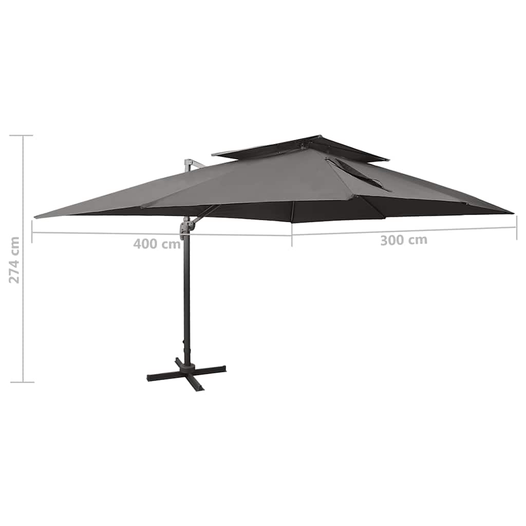 Ombrellone da giardino a sbalzo con doppio piano antracite 400x300 cm