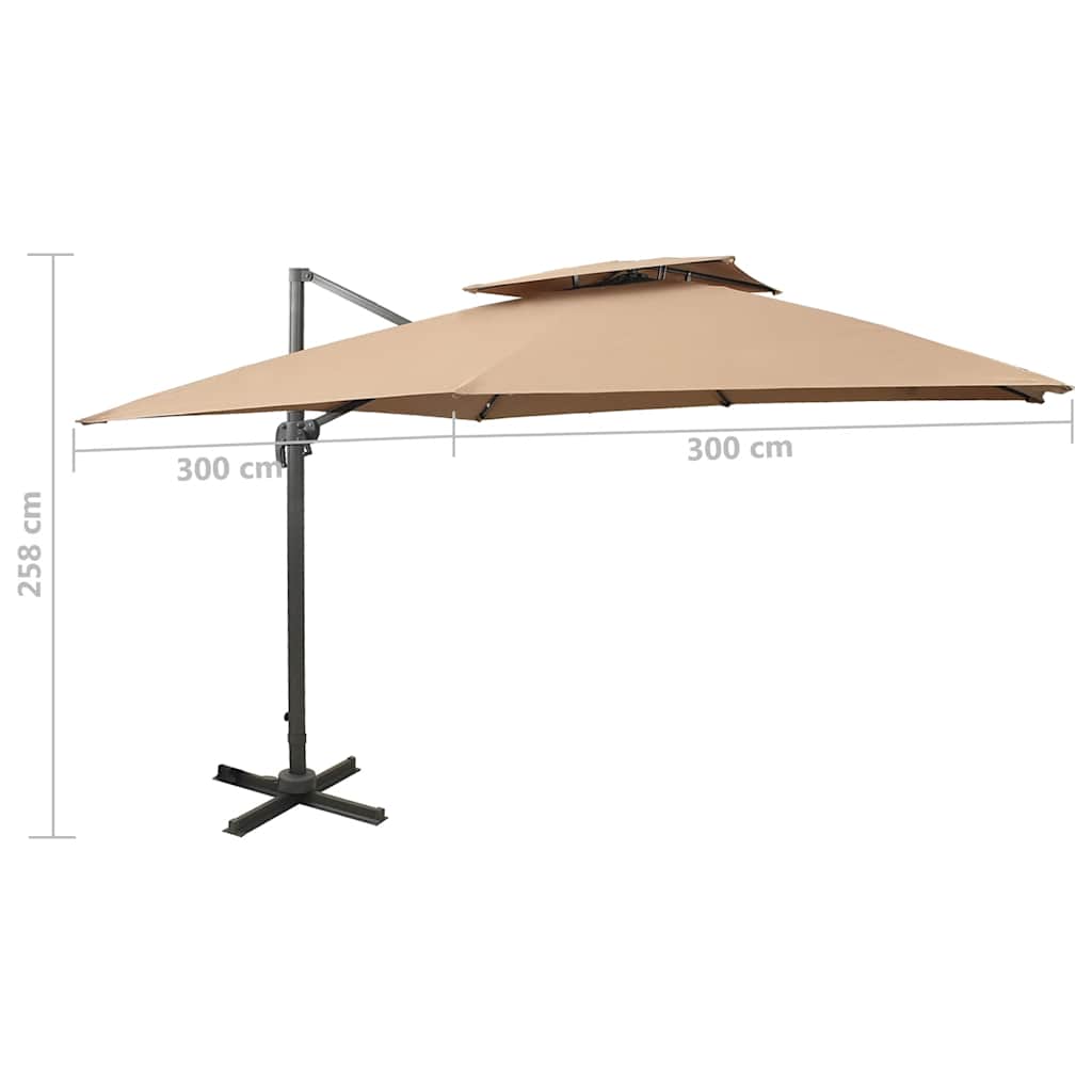 Ombrellone da giardino a sbalzo con doppio piano 300x300 cm tortora