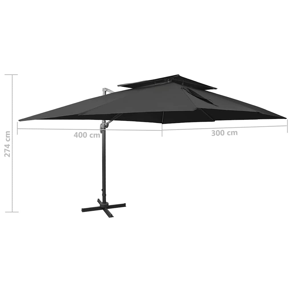 Ombrellone da giardino a sbalzo con doppio piano nero 400x300 cm