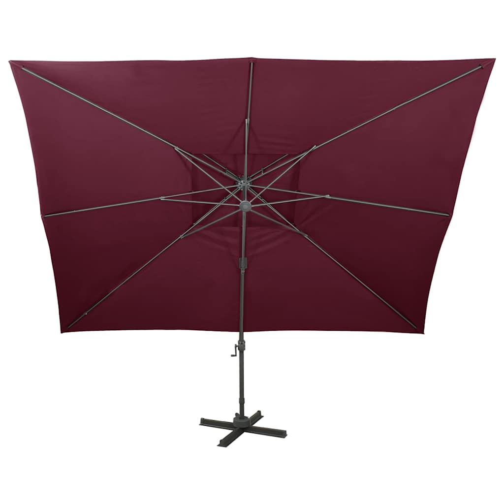 Ombrellone da giardino a sbalzo con doppio piano rosso bordeaux 400x300 cm