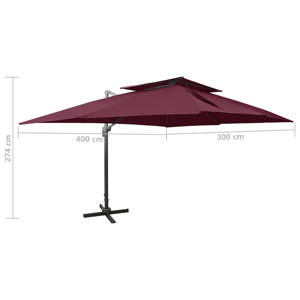 Ombrellone da giardino a sbalzo con doppio piano rosso bordeaux 400x300 cm