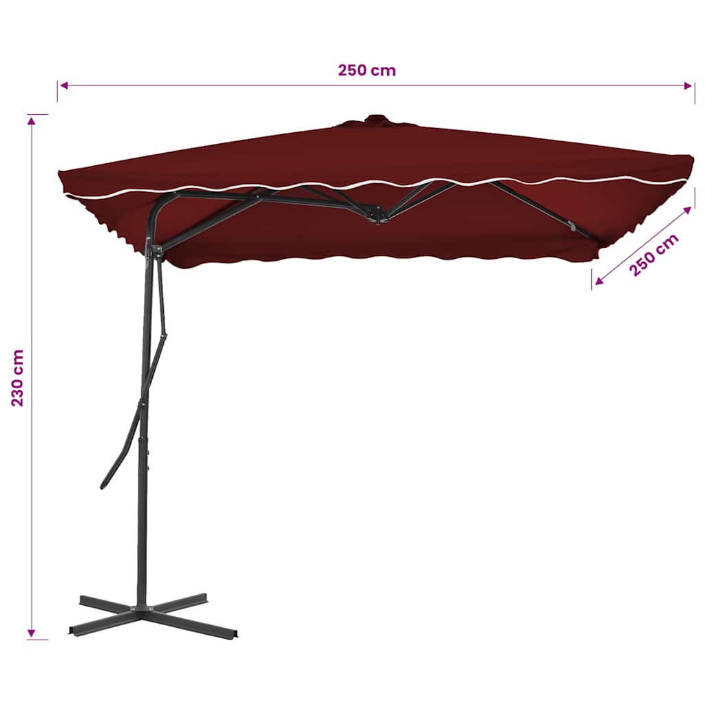 Ombrellone con Palo in Acciaio Rosso Bordò 250x250x230 cm
