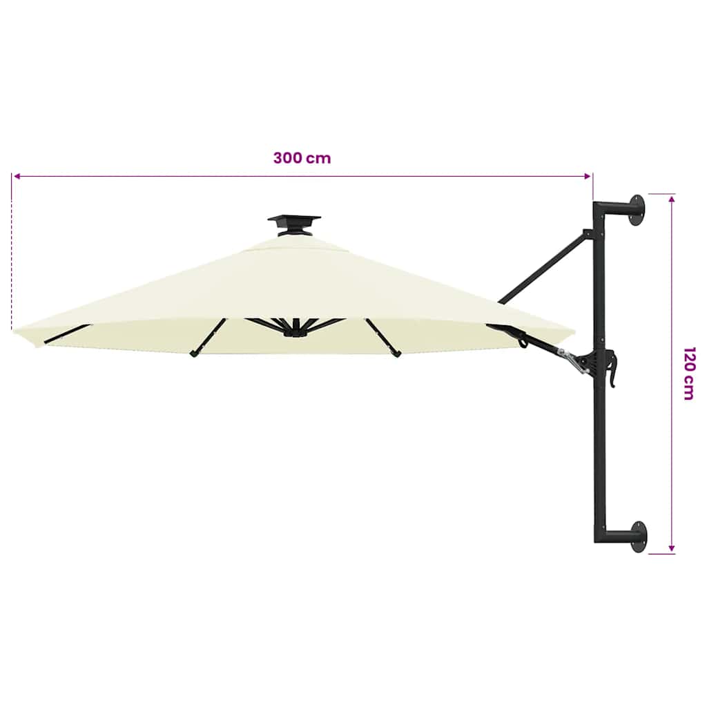 Ombrellone da Giardino a Parete con LED 300 cm Sabbia