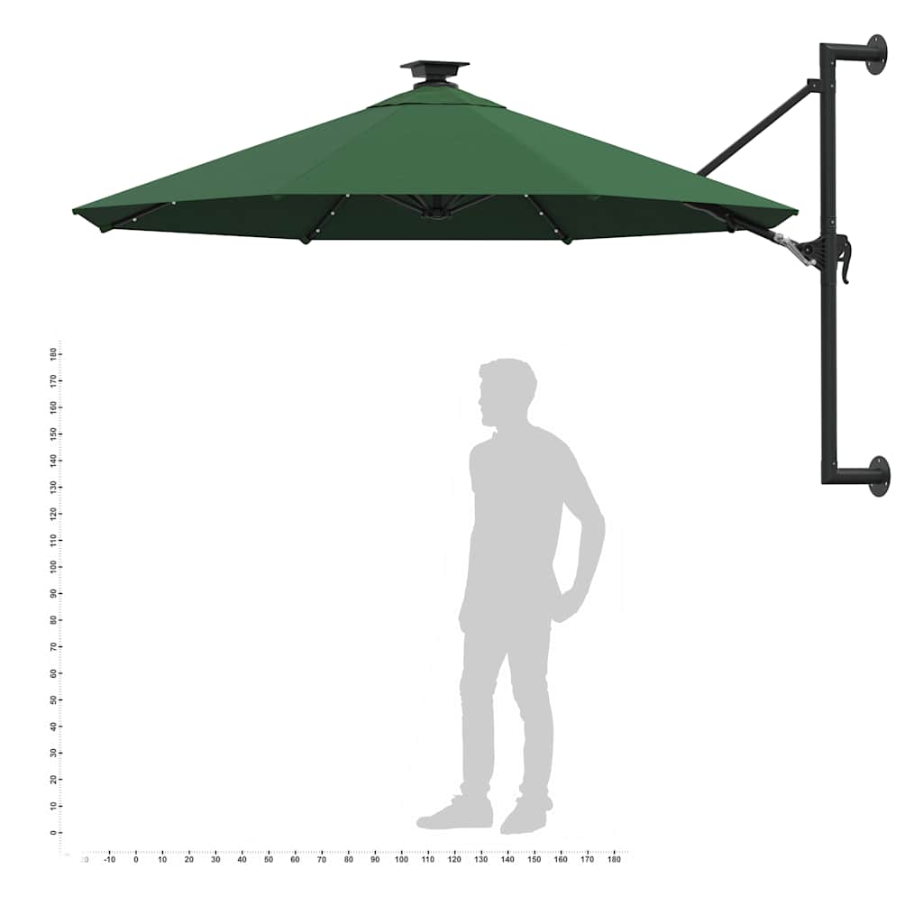 Ombrellone da Giardino a Parete con LED 300 cm Verde