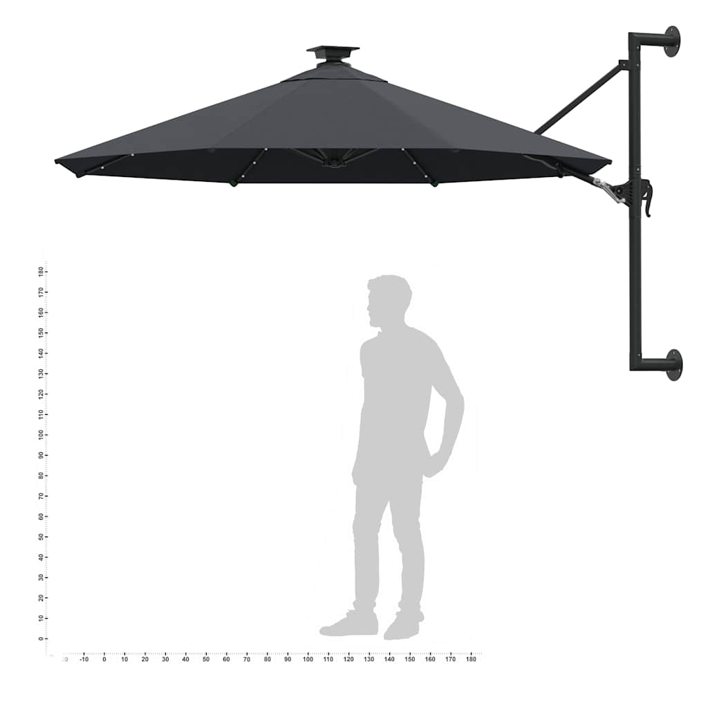 Ombrellone da Giardino a Parete con LED 300 cm Antracite
