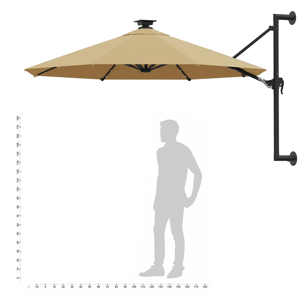 Ombrellone da Giardino a Parete con LED 300 cm Tortora