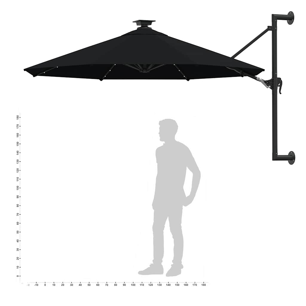 Ombrellone da Giardino a Parete con LED 300 cm Nero