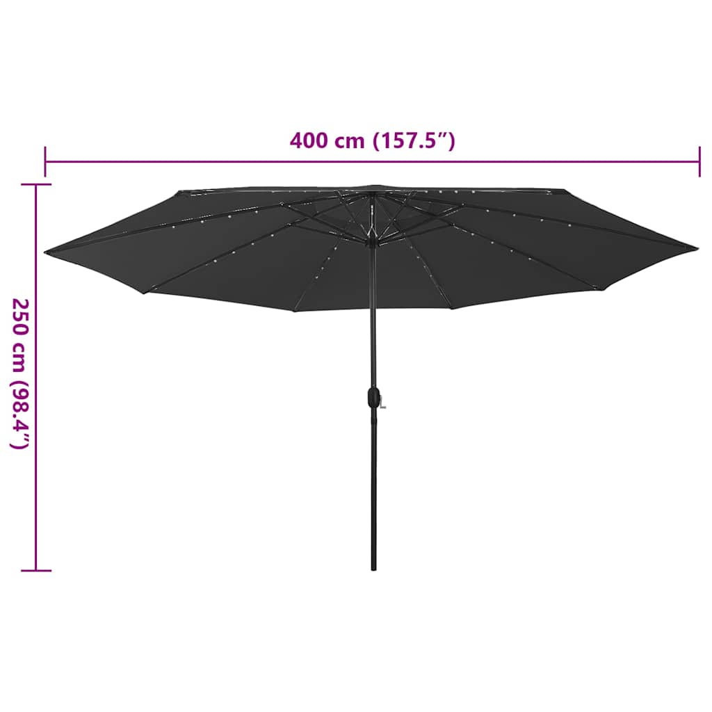 Ombrellone da Giardino con Luci LED 400 cm Nero