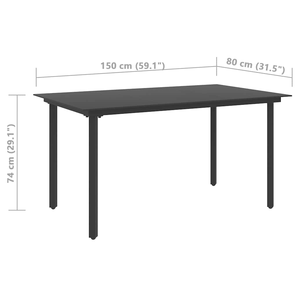 Tavolo da Giardino Nero 150x80x74 cm in Acciaio e Vetro