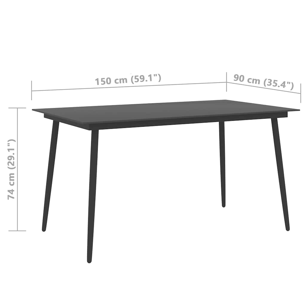 Tavolo da Giardino Nero 150x90x74 cm in Acciaio e Vetro