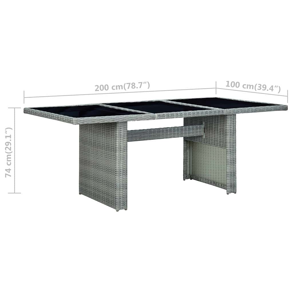 Tavolino da Giardino Grigio Chiaro Polyrattan e Vetro Temperato