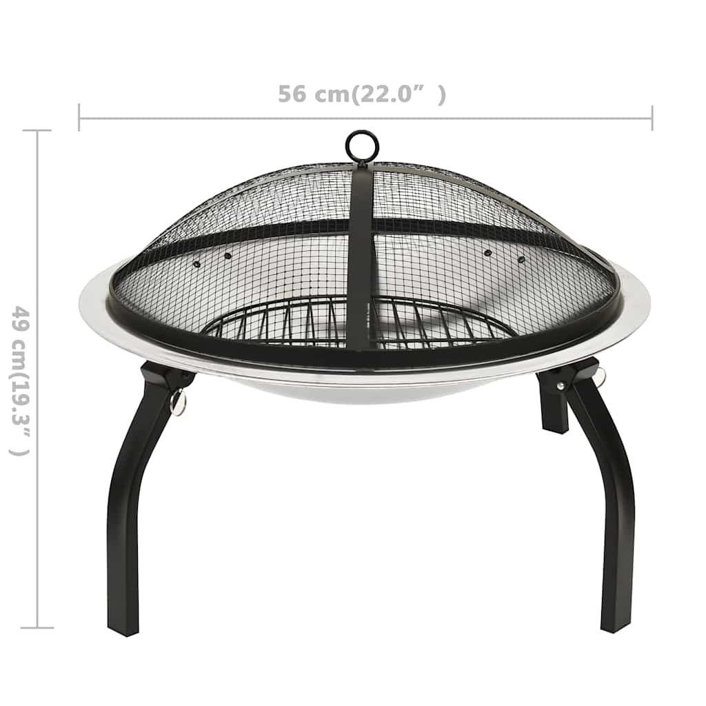Braciere e Barbecue 2in1 e Attizzatoio 56x56x49cm Acciaio Inox
