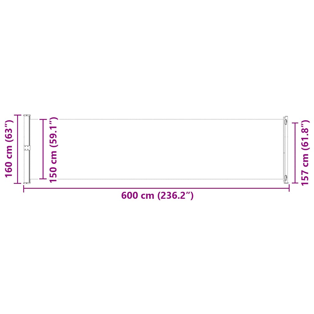 Tenda Laterale Retrattile per Patio 600x160 cm Nera