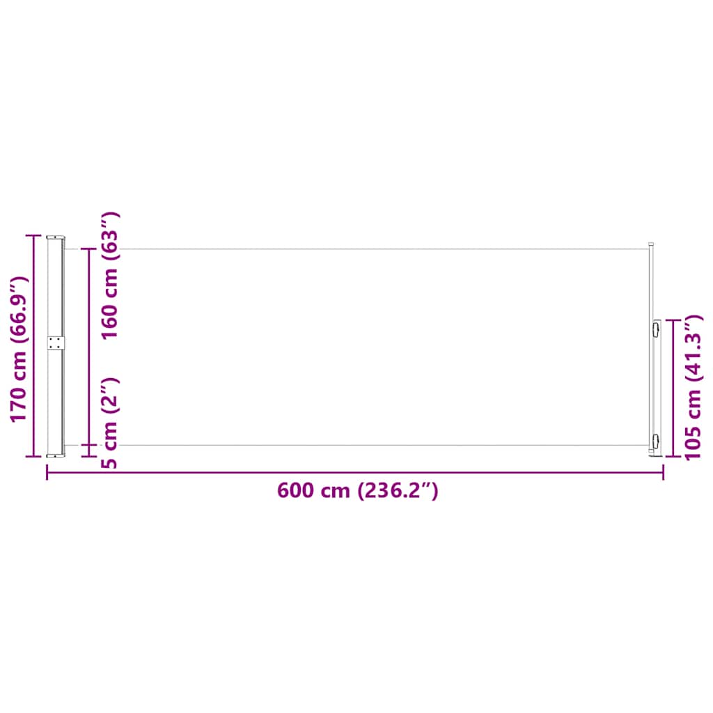 Tenda Laterale Retrattile per Patio 600x170 cm Marrone