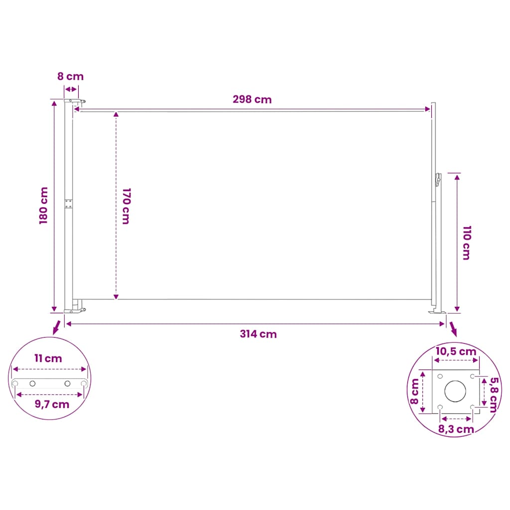 Tenda Laterale Retrattile per Patio 180x314 cm Grigia