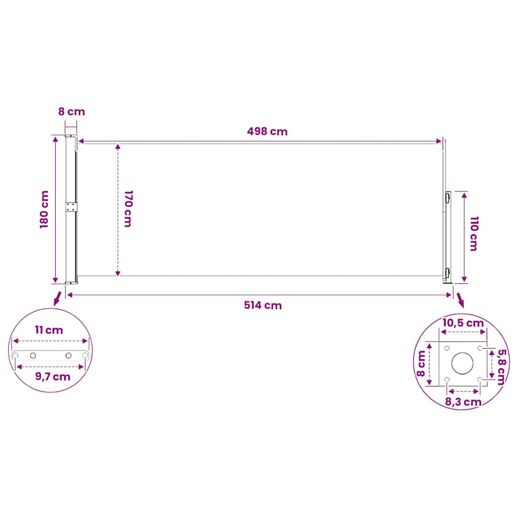 Tenda Laterale Retrattile per Patio 180x514 cm Nera