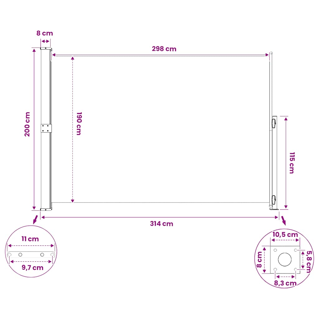 Tenda Laterale Retrattile per Patio 200x314 cm Crema