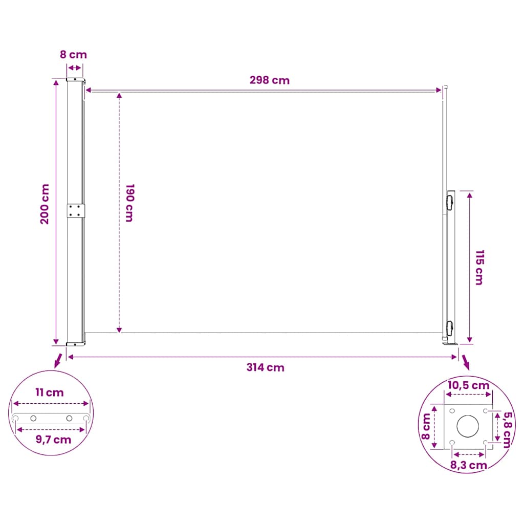 Tenda Laterale Retrattile per Patio 200x314 cm Grigia