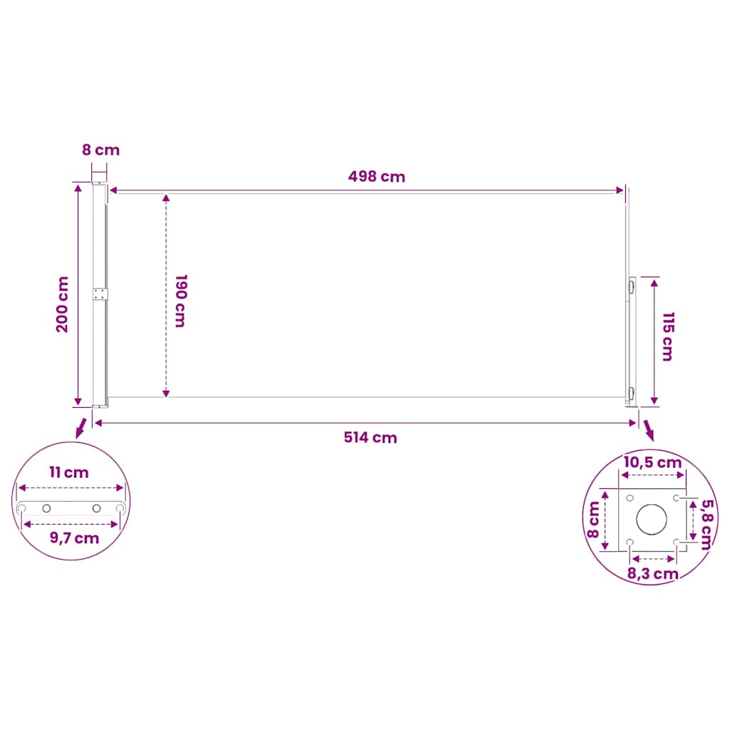 Tenda Laterale Retrattile per Patio 200x514 cm Nera