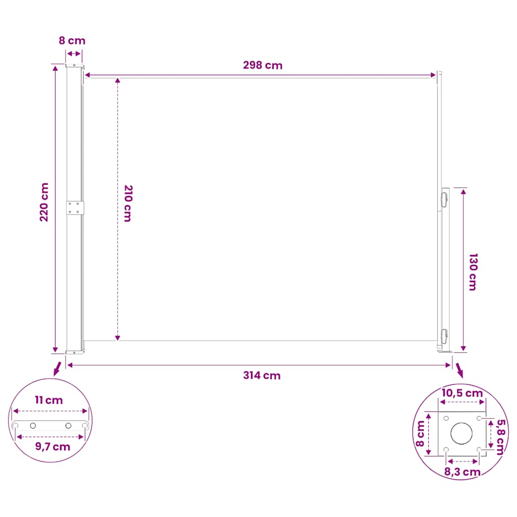 Tenda Laterale Retrattile per Patio 220x314 cm Grigia