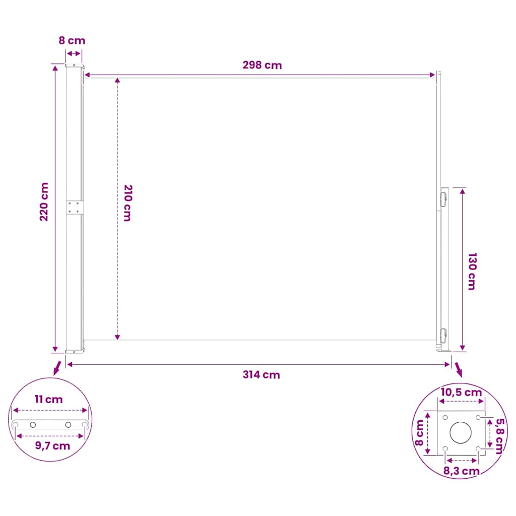 Tenda Laterale Retrattile per Patio 220x314 cm Blu