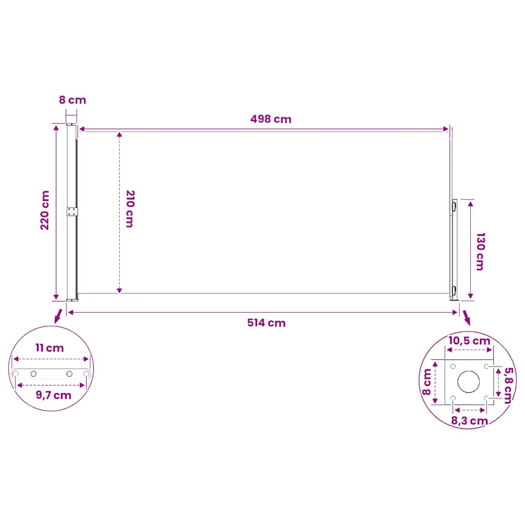 Tenda Laterale Retrattile per Patio 220x514 cm Marrone