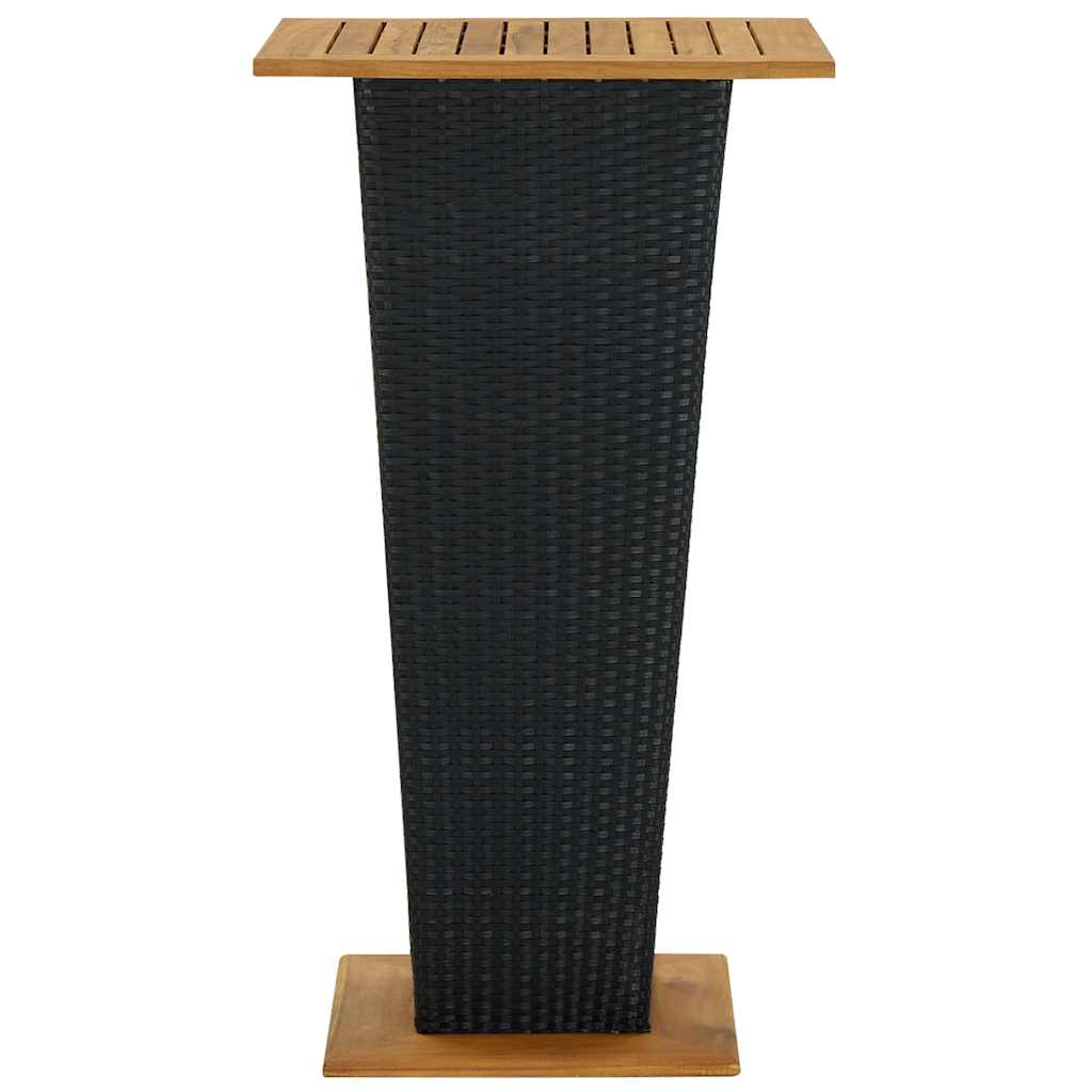Tavolino da Tè Nero 60x60x110 cm Polyrattan e Massello Acacia