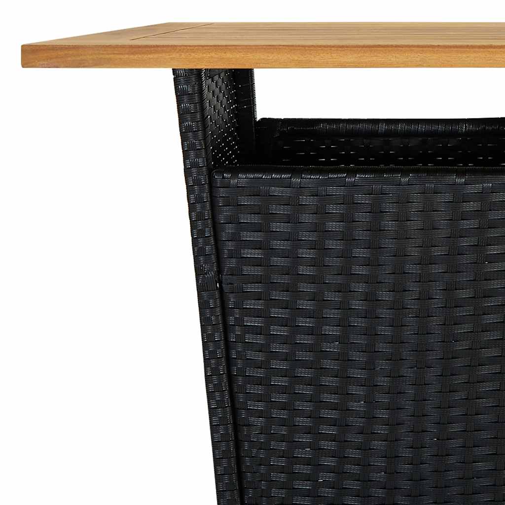 Tavolino da Tè Nero 60x60x110 cm Polyrattan e Massello Acacia