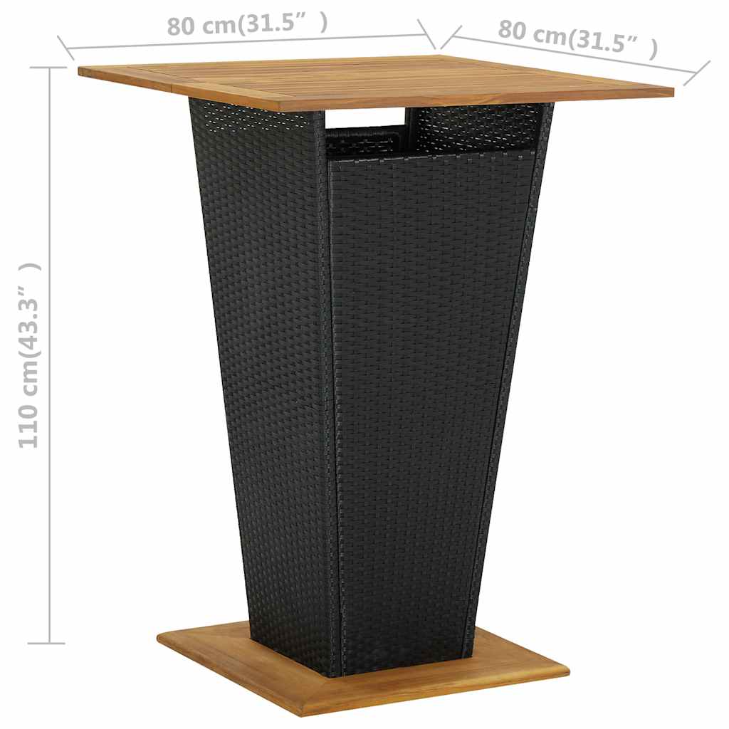 Tavolino da Tè Nero 80x80x110 cm Polyrattan e Massello Acacia