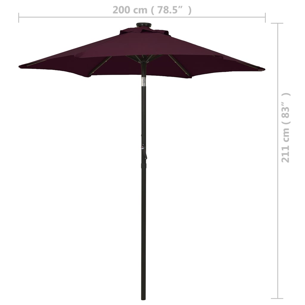 Ombrellone da Giardino con LED Bordeaux 200x211 cm in Alluminio