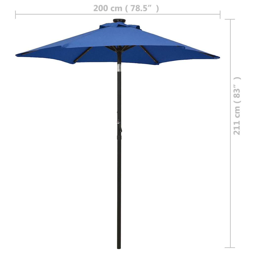Ombrellone con Luci LED Azzurro 200x211 cm in Alluminio