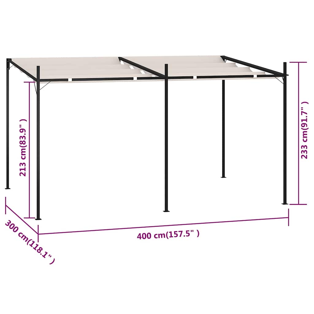 Gazebo con Tetto Retrattile 400x300x233 cm Crema