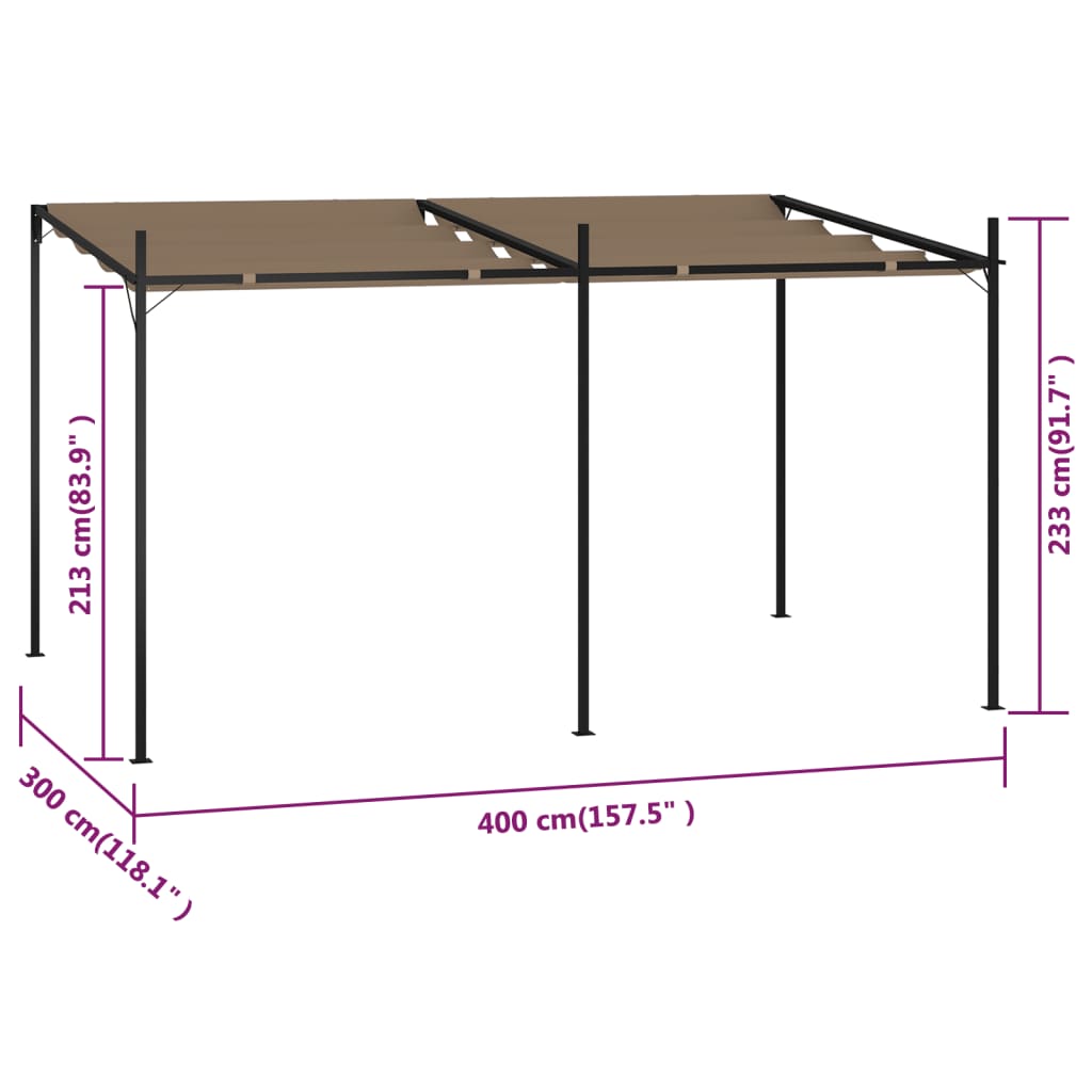 Gazebo con Tetto Retrattile 400x300x233 cm Grigio Talpa