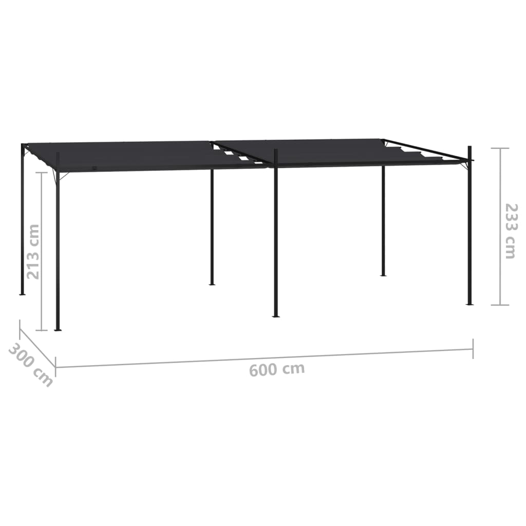 Gazebo con Tetto Retrattile 600x300x233 cm Antracite