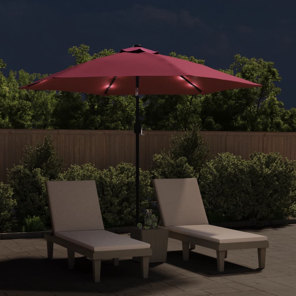 Ombrellone da Giardino con LED Palo Acciaio 300 cm Rosso Bordò