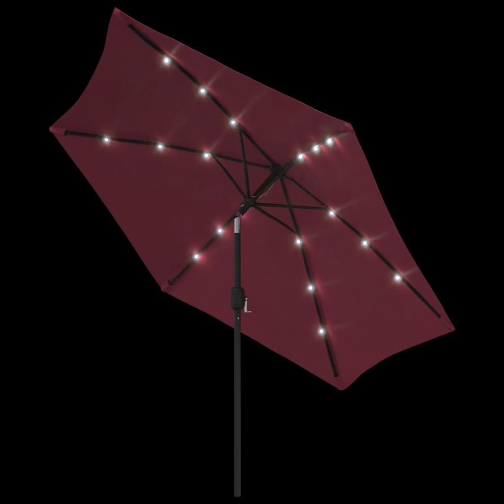 Ombrellone da Giardino con LED Palo Acciaio 300 cm Rosso Bordò