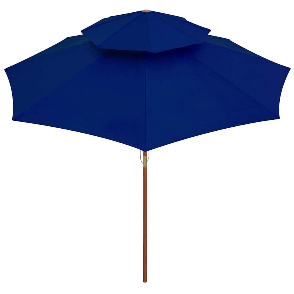 Ombrellone a Due Livelli con Palo in Legno 270 cm Blu