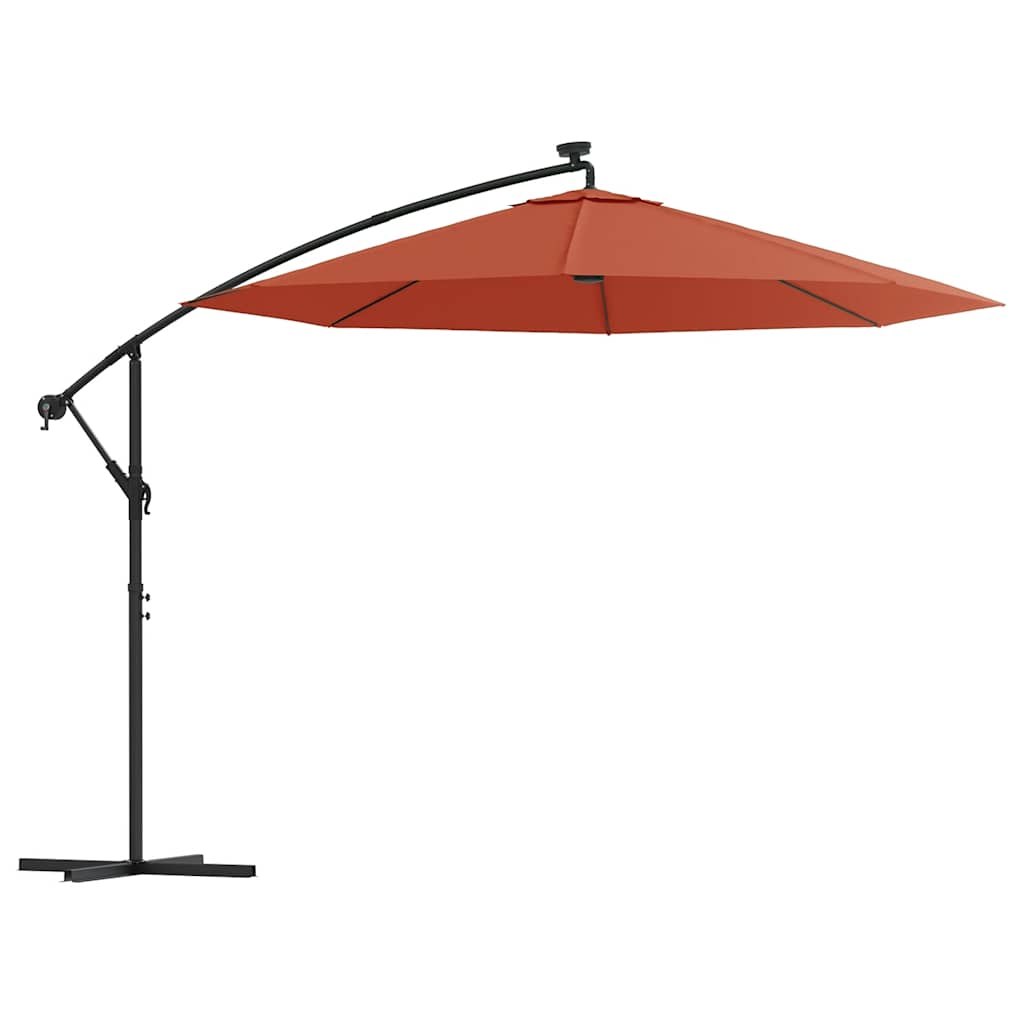 Ombrellone a Sbalzo con LED e Palo in Acciaio Terracotta