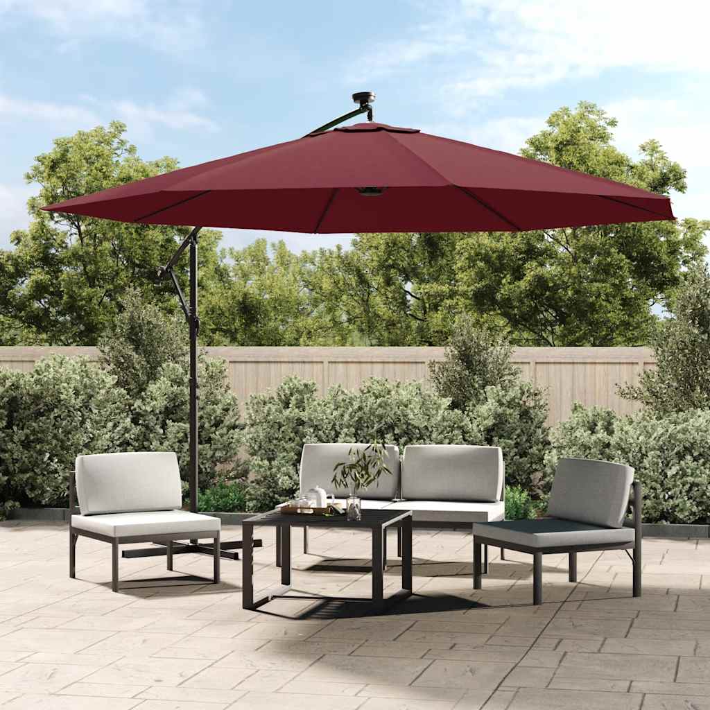 Ombrellone a Sbalzo con LED Rosso Bordò 350 cm