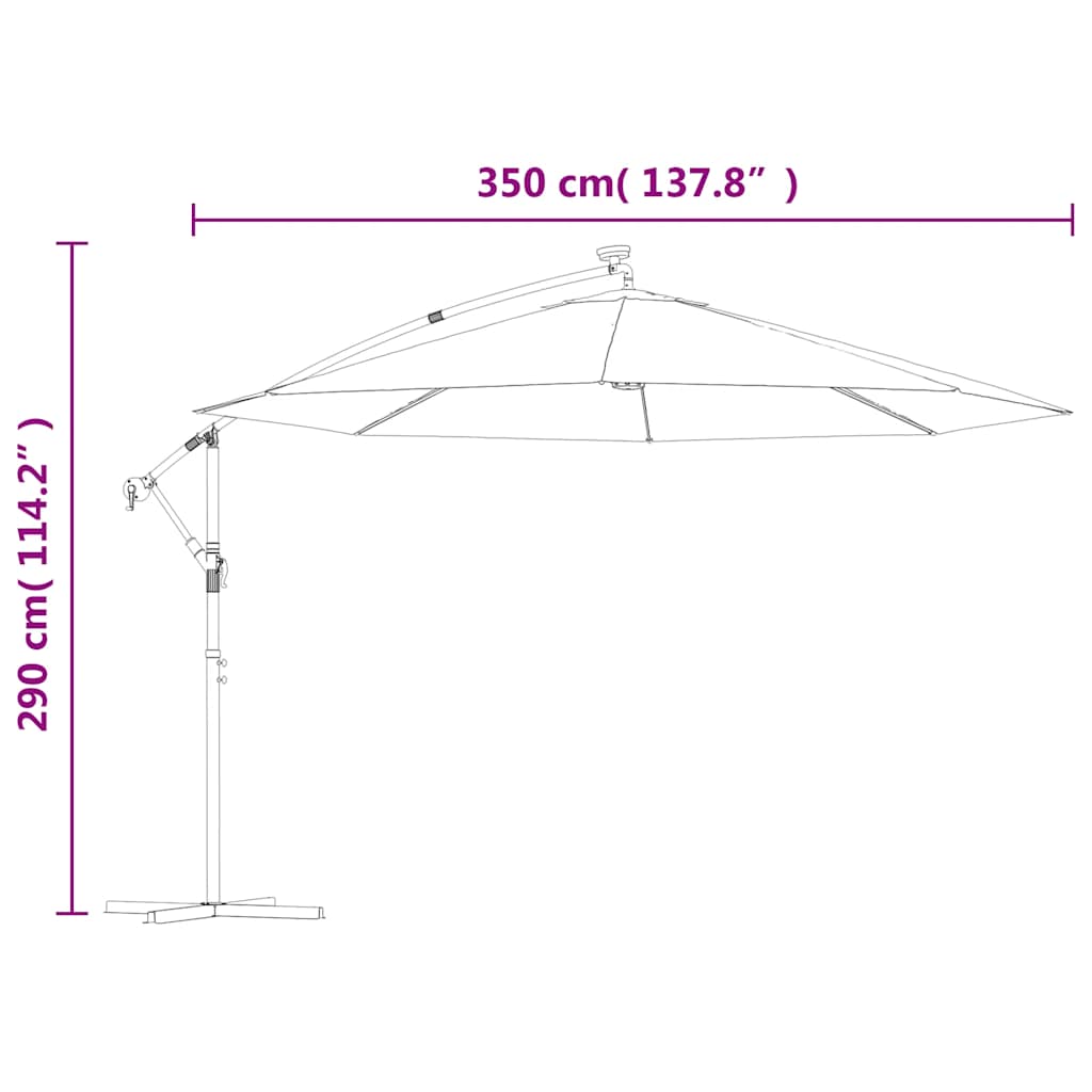 Ombrellone a Sbalzo con LED Rosso Bordò 350 cm