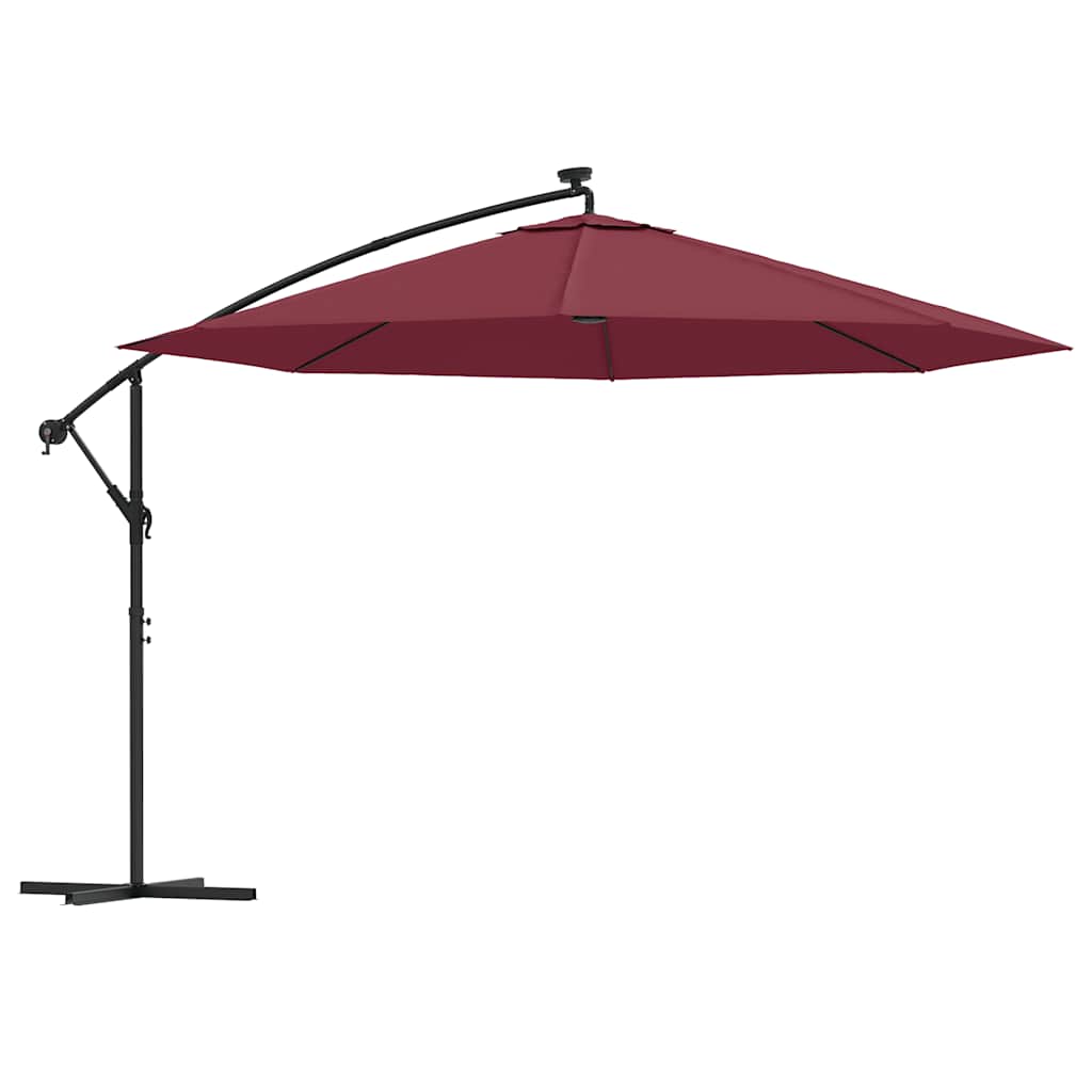Ombrellone a Sbalzo con LED Rosso Bordò 350 cm